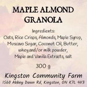 maple almond granola 300g label
